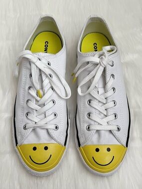 Converse Chuck Taylor All Star Low Top Sneakers with Yellow Smiley Face Design